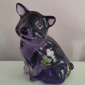 Vintage Fenton Hand Painted Purple Pig Statue Figurine